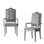 Set of Two Gray Tufted Fabric And Solid Wood Dining Arm Chairs