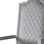 Set of Two Gray Tufted Fabric And Solid Wood Dining Arm Chairs