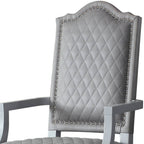 Set of Two Gray Tufted Fabric And Solid Wood Dining Arm Chairs