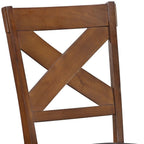 Set of Two Espresso And Walnut Faux Leather And Solid Wood Cross Back Dining Side Chairs