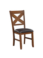 Set of Two Espresso And Walnut Faux Leather And Solid Wood Cross Back Dining Side Chairs