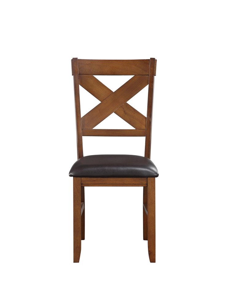 Set of Two Espresso And Walnut Faux Leather And Solid Wood Cross Back Dining Side Chairs