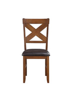 Set of Two Espresso And Walnut Faux Leather And Solid Wood Cross Back Dining Side Chairs