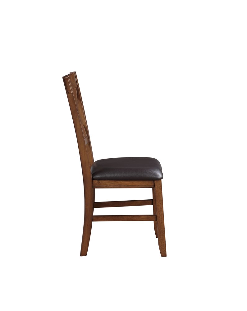 Set of Two Espresso And Walnut Faux Leather And Solid Wood Cross Back Dining Side Chairs