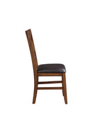 Set of Two Espresso And Walnut Faux Leather And Solid Wood Cross Back Dining Side Chairs