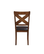 Set of Two Espresso And Walnut Faux Leather And Solid Wood Cross Back Dining Side Chairs