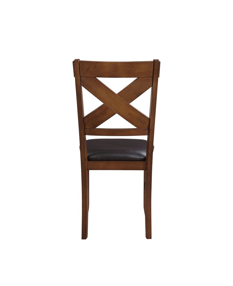 Set of Two Espresso And Walnut Faux Leather And Solid Wood Cross Back Dining Side Chairs