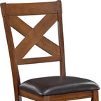 Set of Two Espresso And Walnut Faux Leather And Solid Wood Cross Back Dining Side Chairs