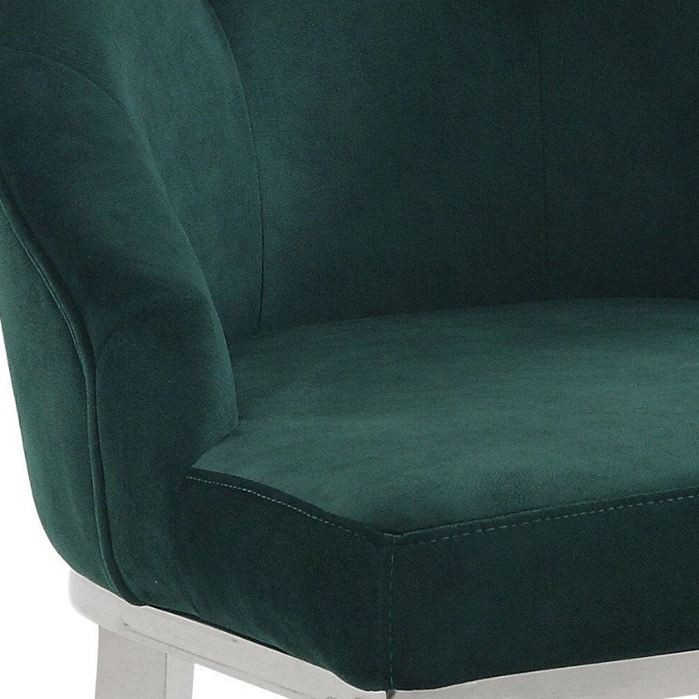 Set of Two Green And Silver Tufted Fabric And Stainless Steel Dining Side Chairs