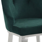 Set of Two Green And Silver Tufted Fabric And Stainless Steel Dining Side Chairs