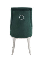 Set of Two Green And Silver Tufted Fabric And Stainless Steel Dining Side Chairs