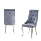 Set of Two Green And Silver Tufted Fabric And Stainless Steel Dining Side Chairs