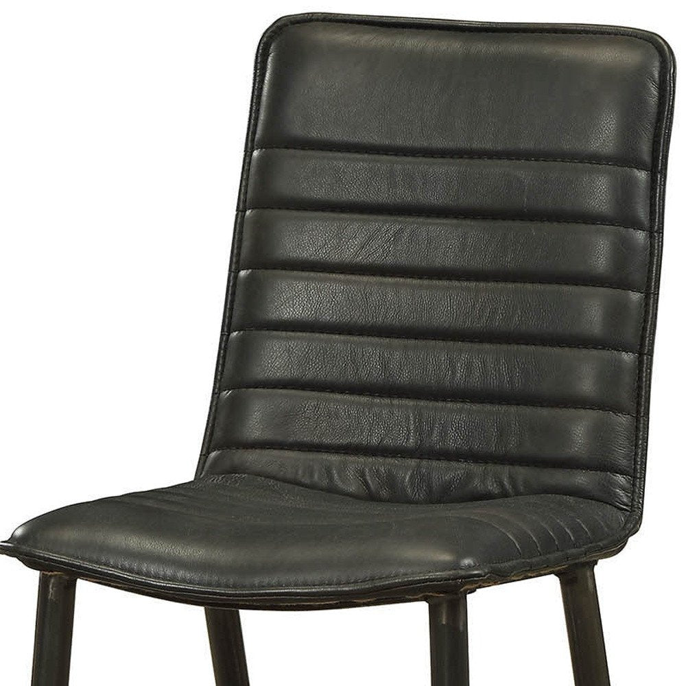 Set of Two Black Leather And Metal Dining Side Chairs