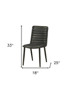 Set of Two Black Leather And Metal Dining Side Chairs