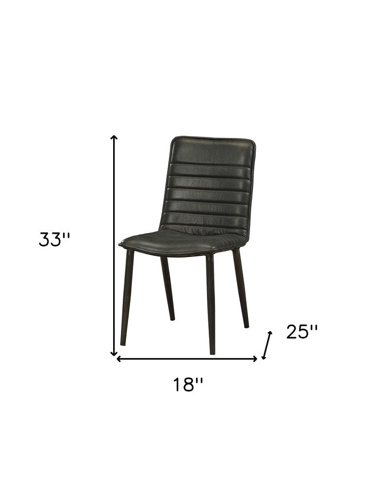 Set of Two Black Leather And Metal Dining Side Chairs