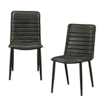 Set of Two Black Leather And Metal Dining Side Chairs