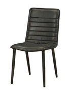 Set of Two Black Leather And Metal Dining Side Chairs
