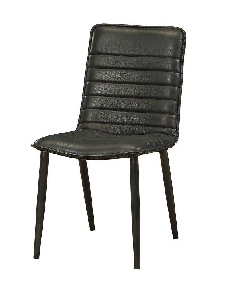 Set of Two Black Leather And Metal Dining Side Chairs