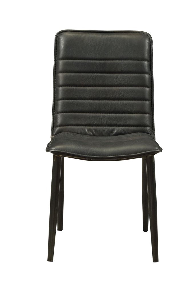 Set of Two Black Leather And Metal Dining Side Chairs
