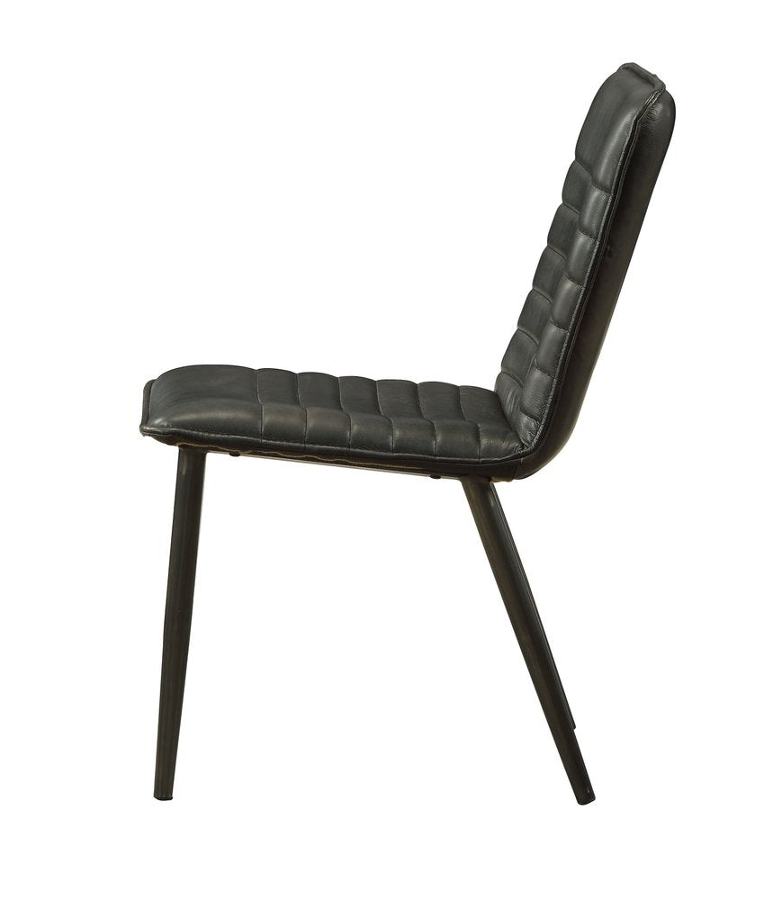 Set of Two Black Leather And Metal Dining Side Chairs
