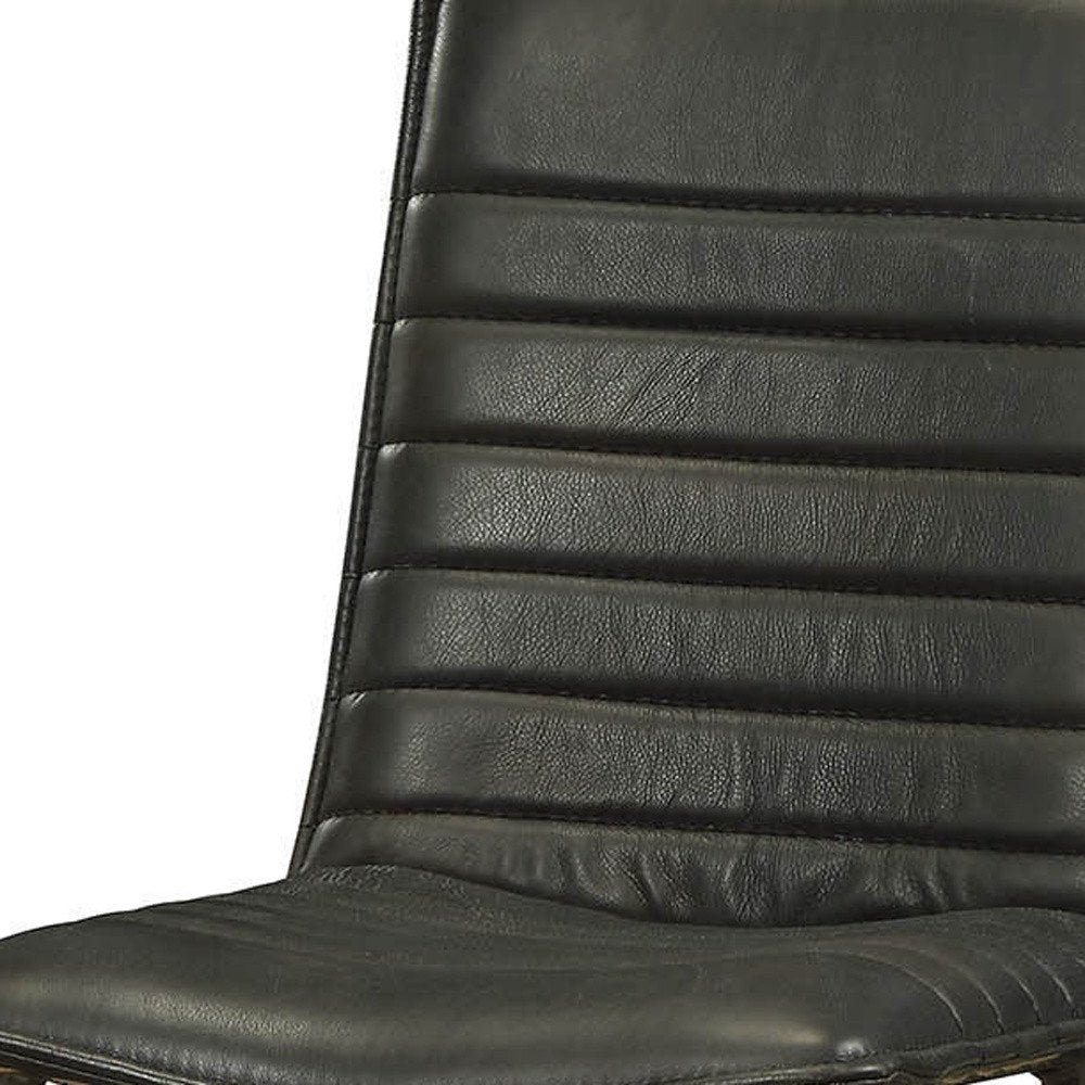 Set of Two Black Leather And Metal Dining Side Chairs