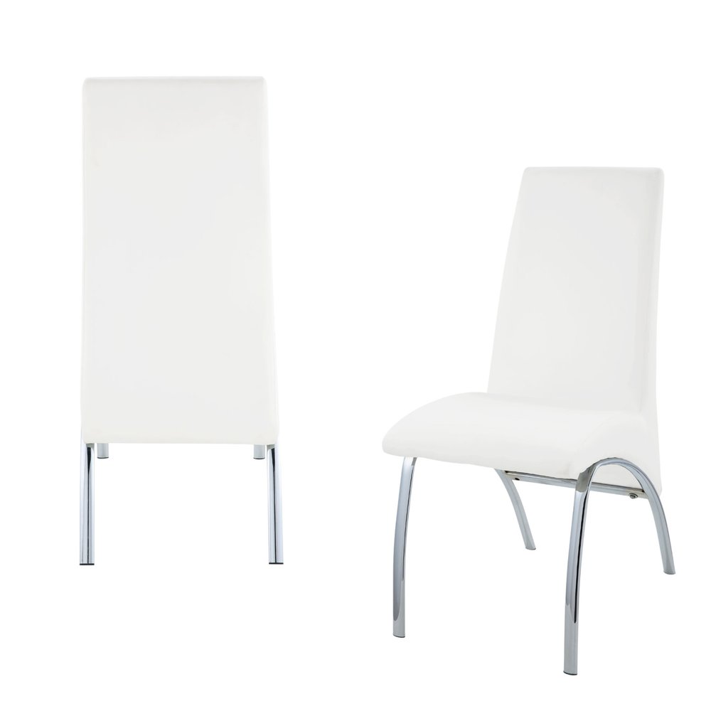 Set of Two White And Silver Faux Leather And Metal Dining Side Chairs