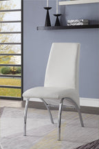 Set of Two White And Silver Faux Leather And Metal Dining Side Chairs