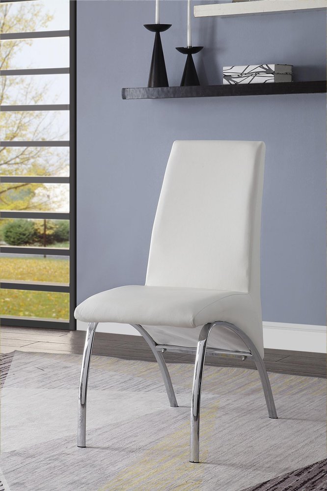 Set of Two White And Silver Faux Leather And Metal Dining Side Chairs