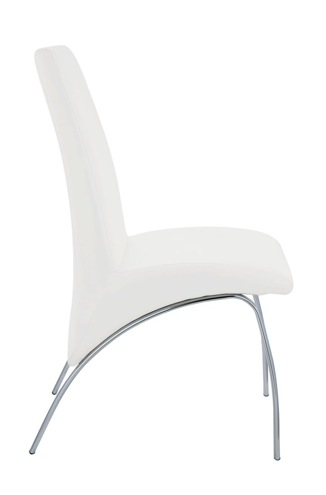 Set of Two White And Silver Faux Leather And Metal Dining Side Chairs