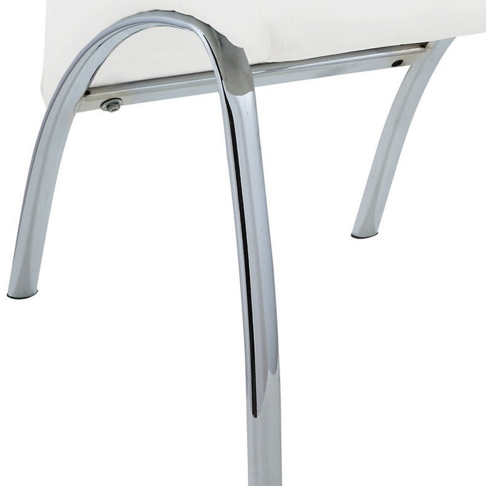 Set of Two White And Silver Faux Leather And Metal Dining Side Chairs