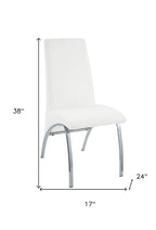 Set of Two White And Silver Faux Leather And Metal Dining Side Chairs
