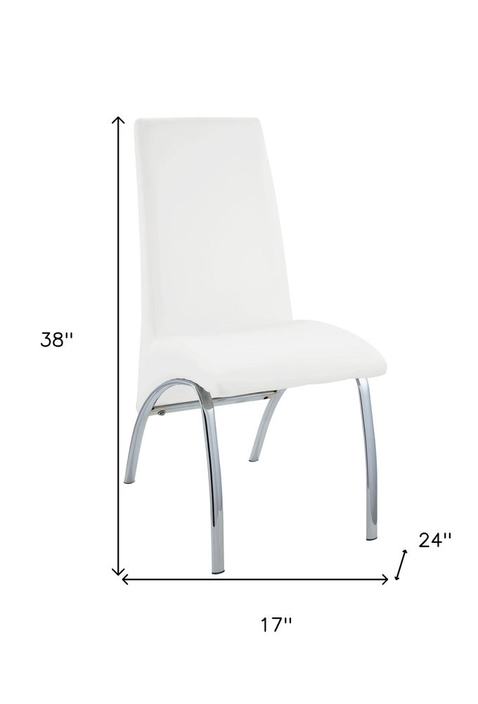 Set of Two White And Silver Faux Leather And Metal Dining Side Chairs