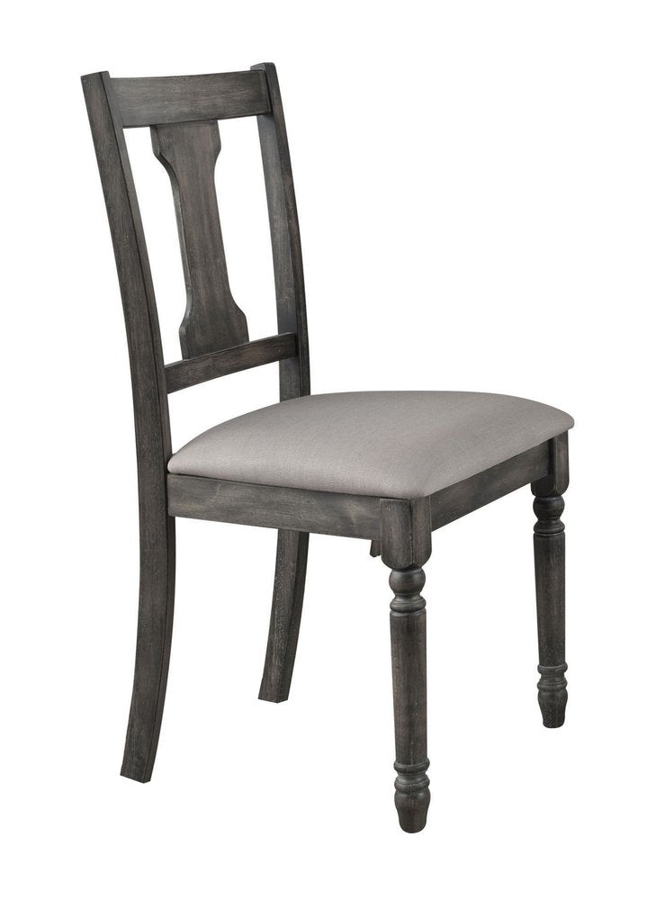 Set of Two Tan And Gray Linen And Solid Wood Open Back Dining Side Chairs