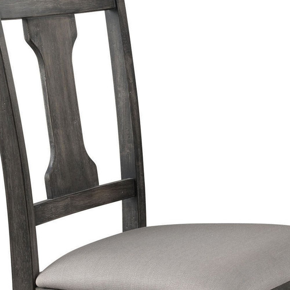 Set of Two Tan And Gray Linen And Solid Wood Open Back Dining Side Chairs