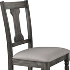 Set of Two Tan And Gray Linen And Solid Wood Open Back Dining Side Chairs