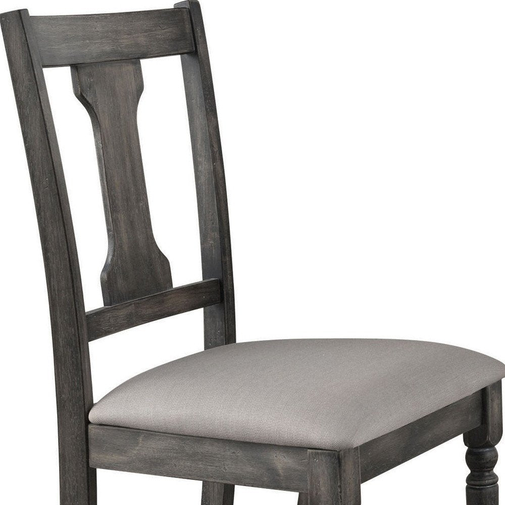 Set of Two Tan And Gray Linen And Solid Wood Open Back Dining Side Chairs