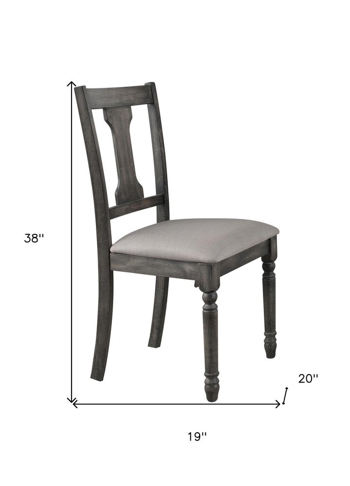 Set of Two Tan And Gray Linen And Solid Wood Open Back Dining Side Chairs