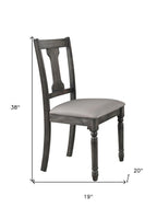 Set of Two Tan And Gray Linen And Solid Wood Open Back Dining Side Chairs