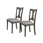 Set of Two Tan And Gray Linen And Solid Wood Open Back Dining Side Chairs