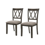 Set of Two Gray Linen And Solid Wood Cross Back Dining Side Chairs