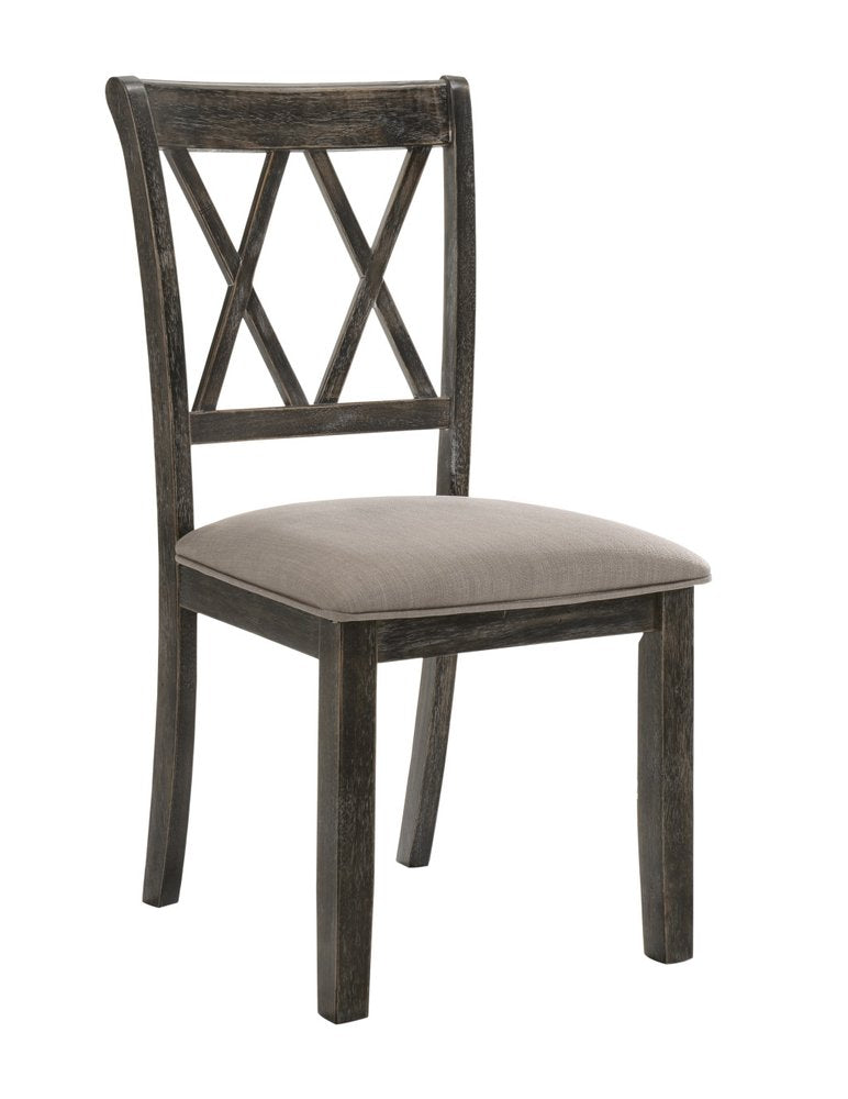 Set of Two Gray Linen And Solid Wood Cross Back Dining Side Chairs