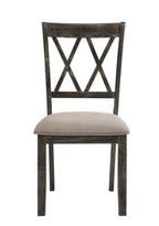 Set of Two Gray Linen And Solid Wood Cross Back Dining Side Chairs
