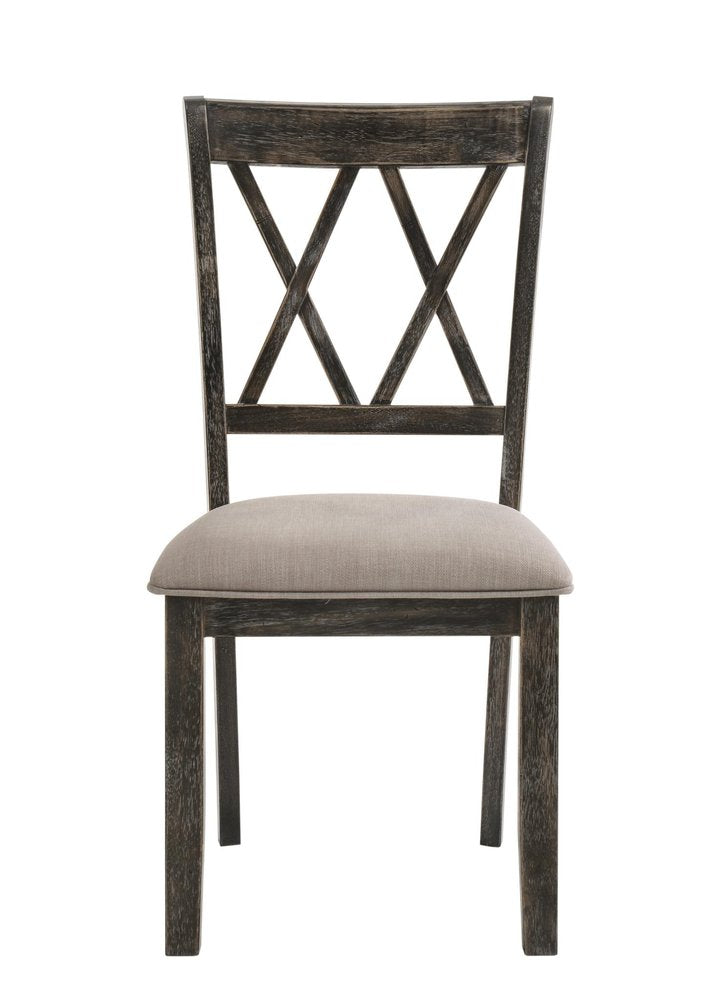 Set of Two Gray Linen And Solid Wood Cross Back Dining Side Chairs
