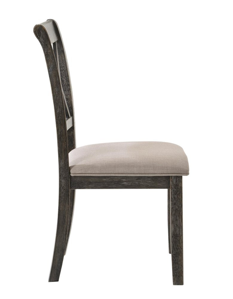 Set of Two Gray Linen And Solid Wood Cross Back Dining Side Chairs