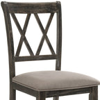 Set of Two Gray Linen And Solid Wood Cross Back Dining Side Chairs