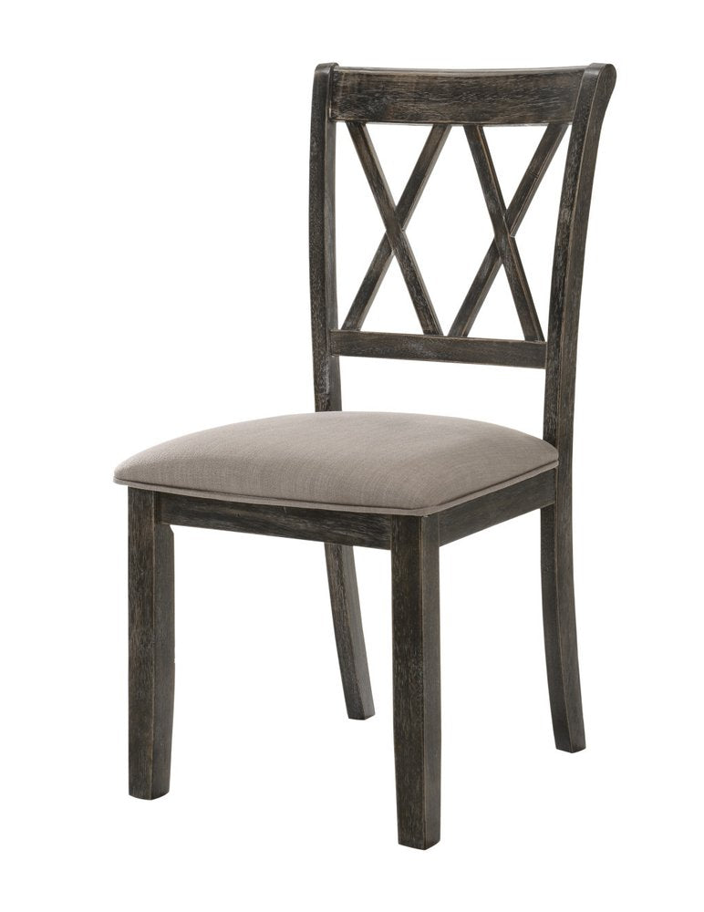 Set of Two Gray Linen And Solid Wood Cross Back Dining Side Chairs