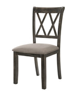 Set of Two Gray Linen And Solid Wood Cross Back Dining Side Chairs