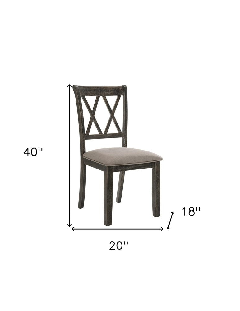 Set of Two Gray Linen And Solid Wood Cross Back Dining Side Chairs