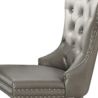 Set of Two Champagne Tufted Faux Leather And Solid Wood Wing Back Dining Side Chairs