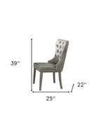 Set of Two Champagne Tufted Faux Leather And Solid Wood Wing Back Dining Side Chairs